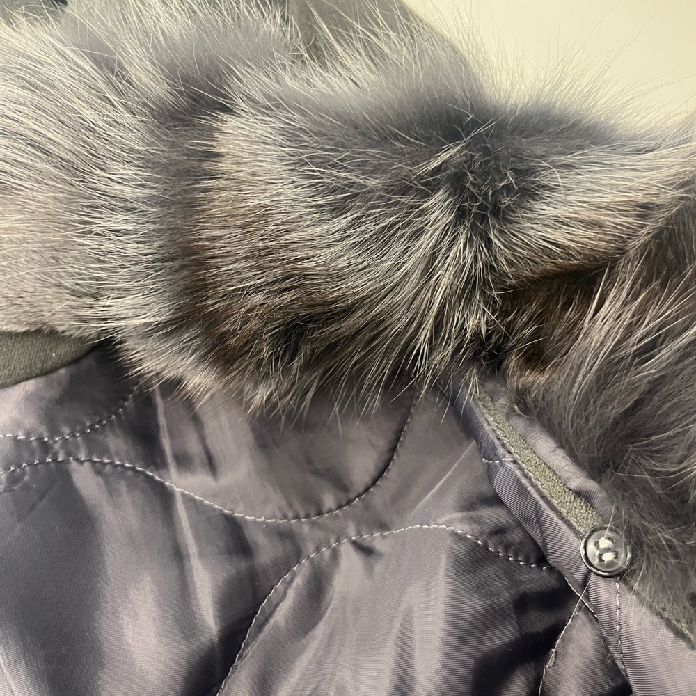 Grey Wool/Cashmere and Rabbit Fur Utility Jacket London Women’s Medium - Picture 11 of 13
